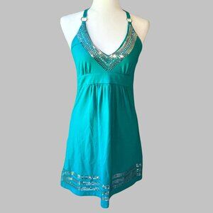 VS Bra Tops Teal Sequin Halter Mini Dress – Size S